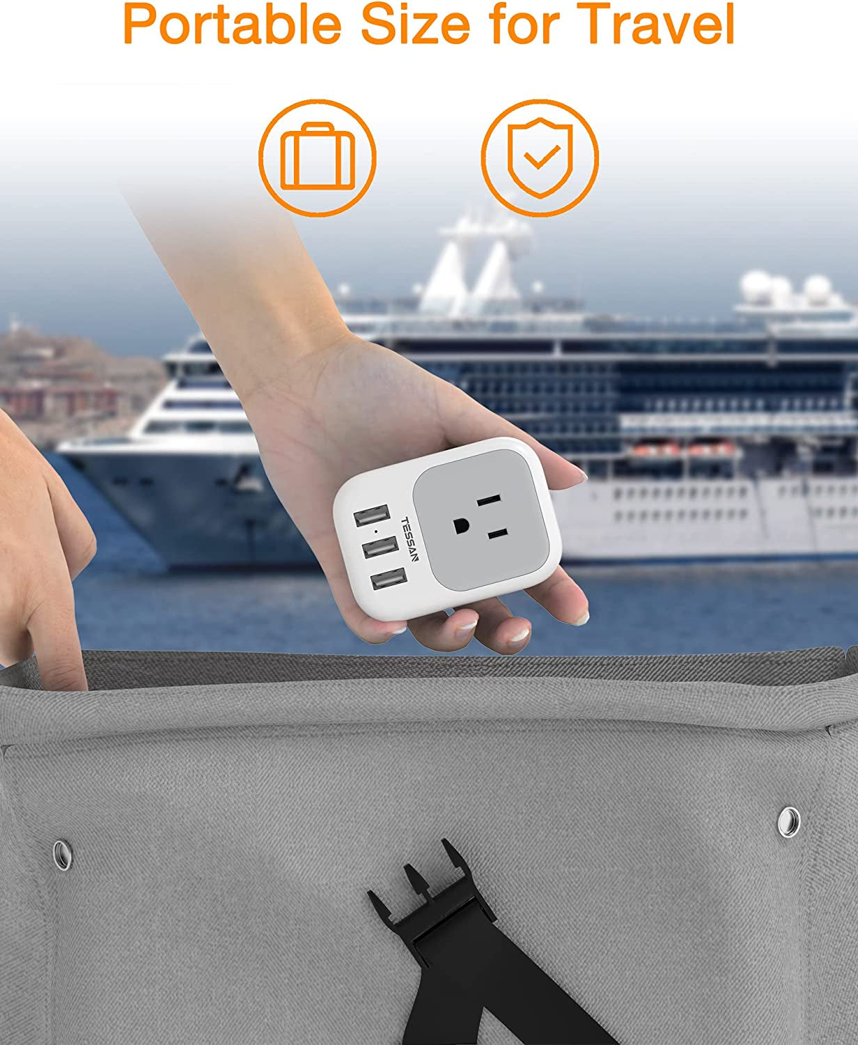 Multi Plug Outlet Extender with USB,  Electrical 4 Box Splitter 3 USB Wall Charger, Multiple Charging Station for Cruise, Travel, Office, Dorm Essentials