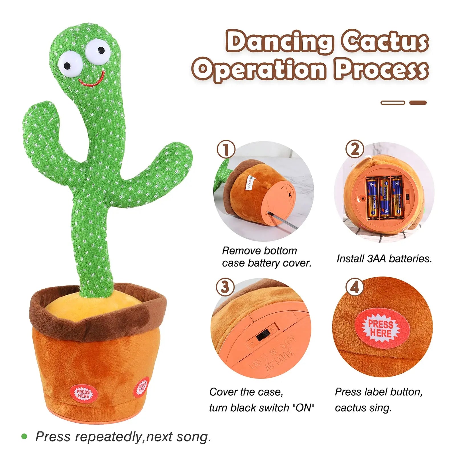 Kids Dancing Talking Cactus Toys Singing Mimicking Recording Repeating What You Say Cactus Plush Toy with 120 Song Dancing Smart